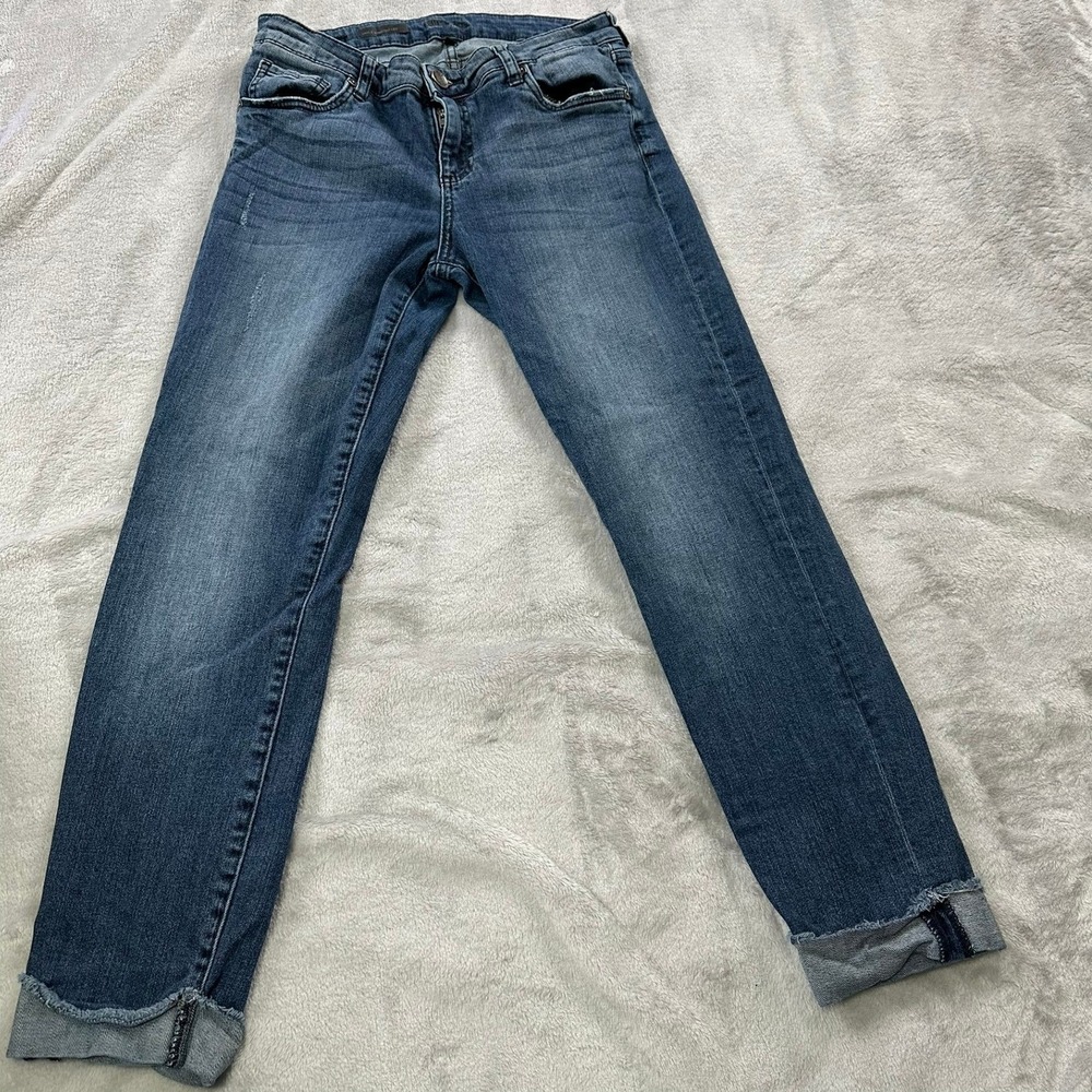 Kut from the Kloth Straight Leg Jeans Womens 8 Blue Medium Wash Raw Released Hem
